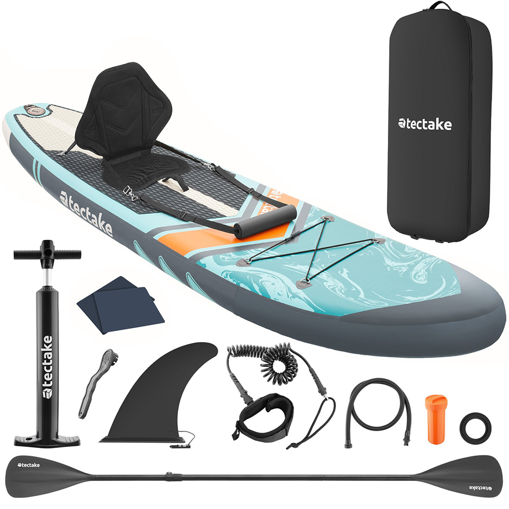 Tectake 2 in 1 Turquoise and Orange Inflatable SUP Kayak Image 1