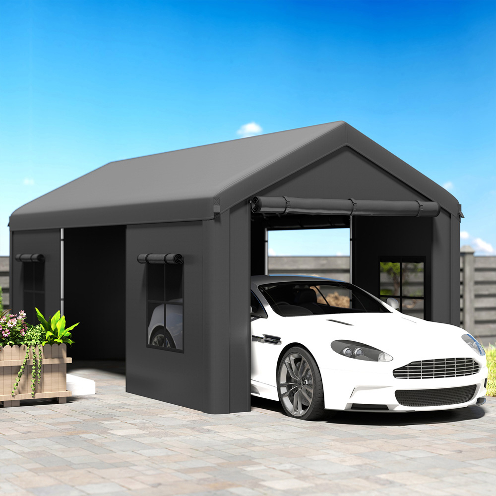 Outsunny Dark Grey Heavy Duty Portable Apex Carport with 3 Doors 3 x 6m Image 3