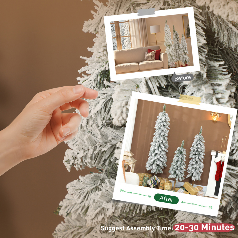 Everglow Pencil Down swept Flocked Artificial Christmas Tree Set of 3 Image 6