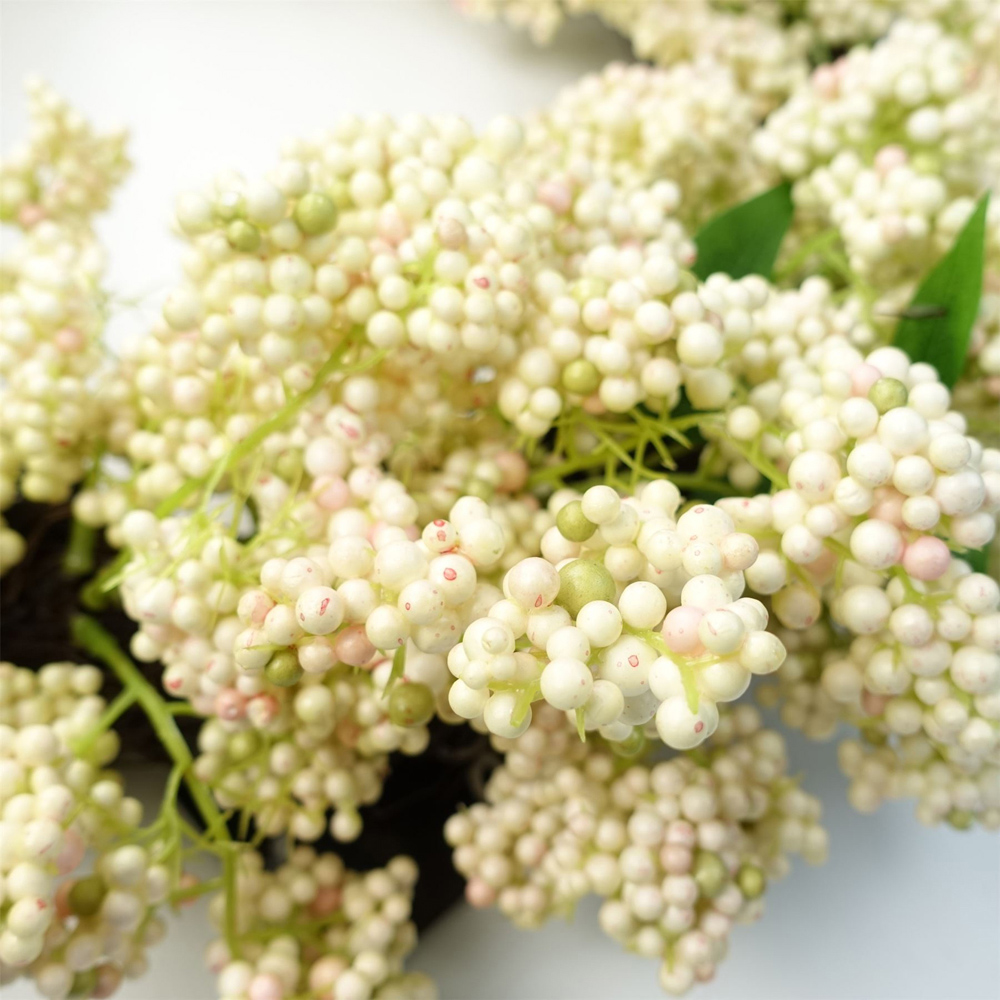 Leaf White Berry Hanging Artificial Wreath 55cm Image 2