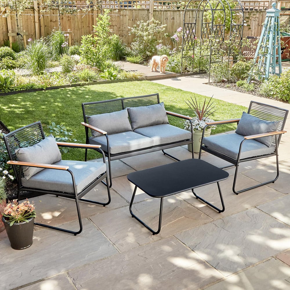 Home Source Cove 4 Seater Black Metal Garden Lounge Set Image 1
