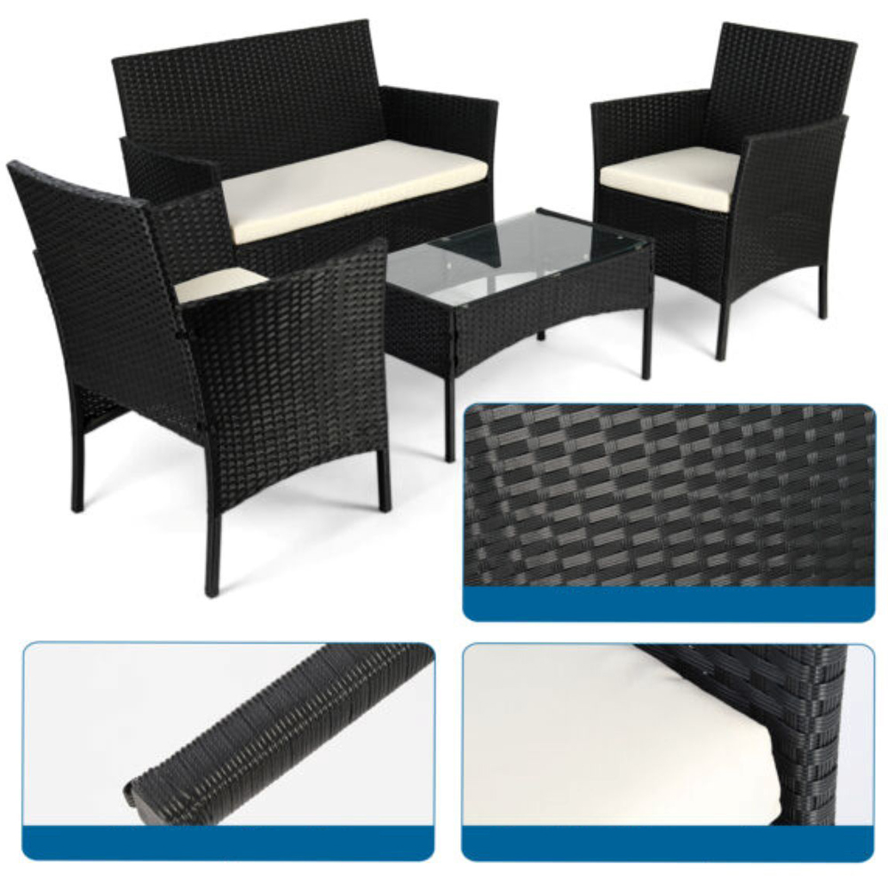 Willowmare 4 Seater Black PE Rattan Garden Lounge Set Image 6