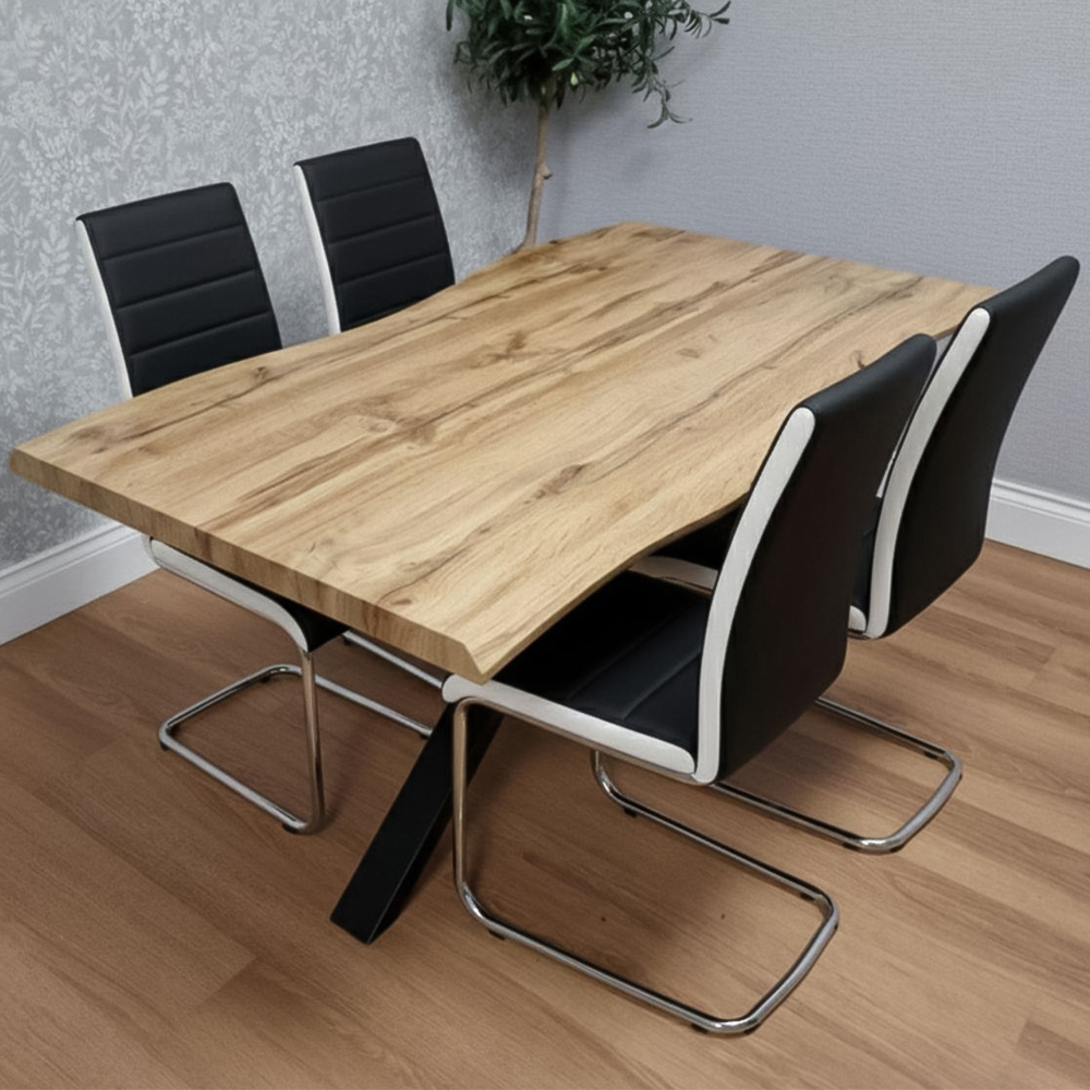 Portland 4 Seater Faux Leather Padded Dining Set Black and Chrome Image 1
