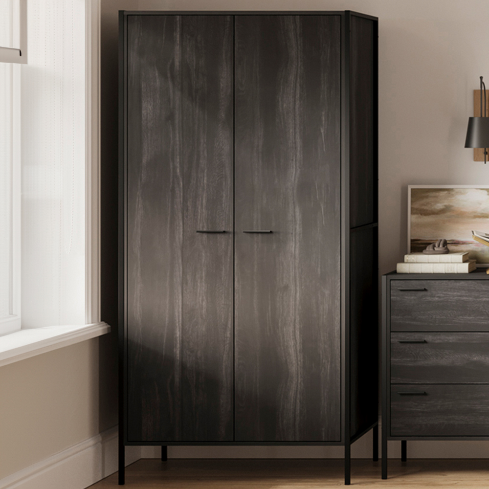 Hoxton 2 Door Black Wardrobe Image 1