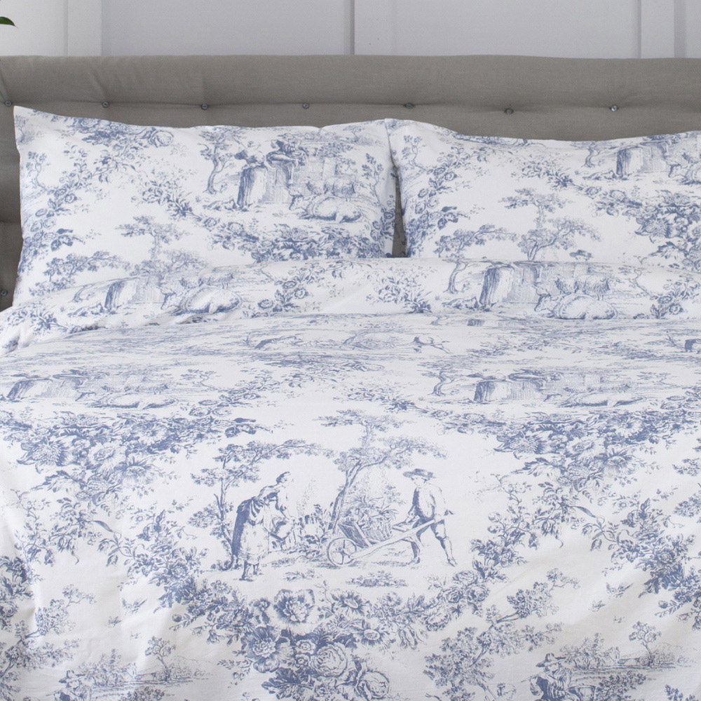 The Lyndon Company 2021 Toile De Jouy Super King Size Blue 200 Thread Count Duvet Cover Image 2