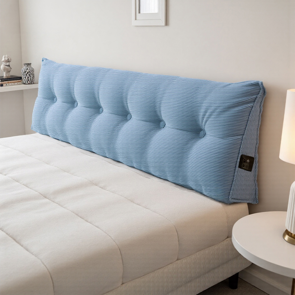 0802341 Living and Home Blue Corduroy Wedge Headboard Pillow with Side Pocket ...