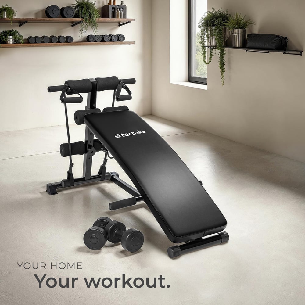 tectake 6 Positions Foldable Sit Up Bench Cuttler with 2 Dumbbells and Elastic Bands Image 8