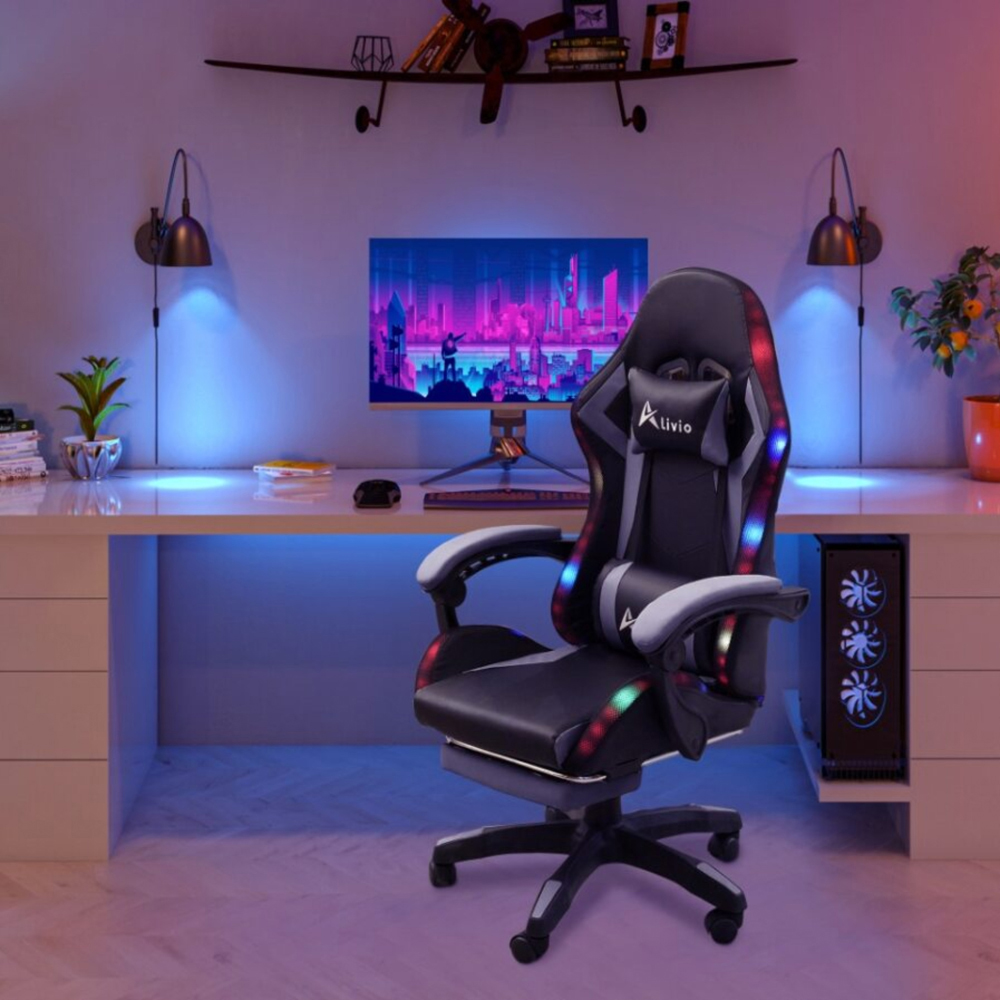 Alivio Grey PU Leather RGB Reclining Gaming Chair Image 3