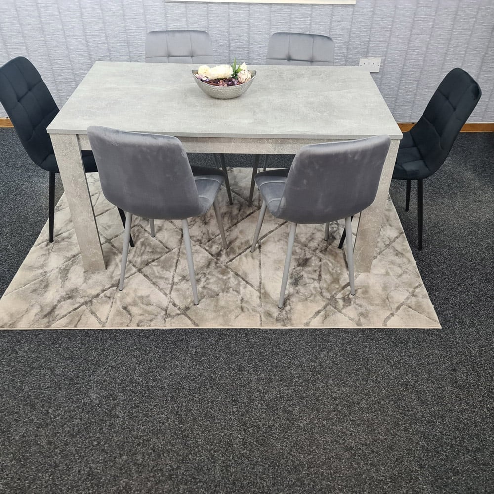 Portland Velvet 6 Seater Dining Set Stone Grey and Grey Black Image 3