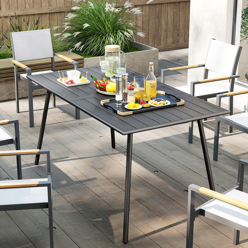 Outsunny 6 Seater Slate Top Steel Garden Dining Table Grey Image 4