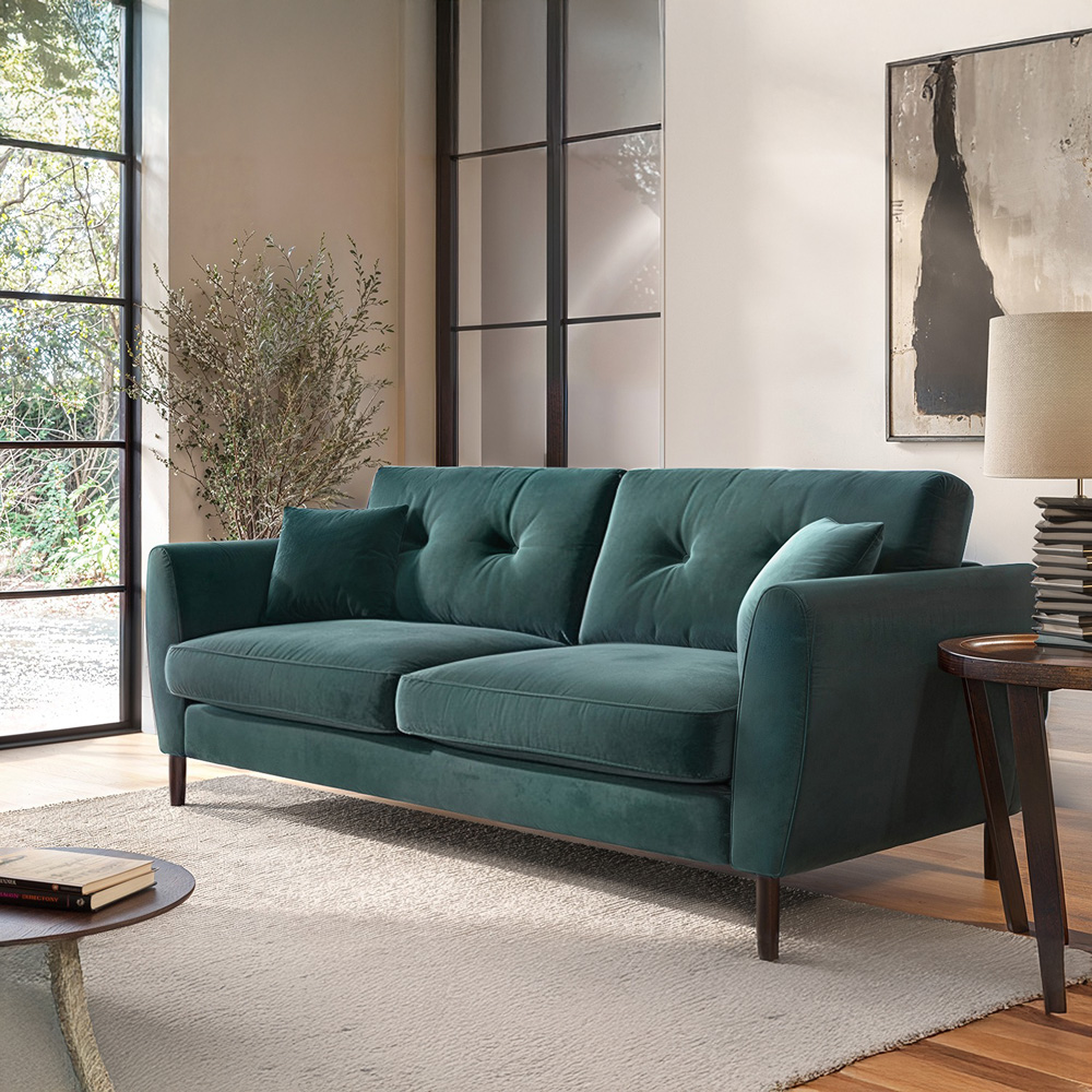 Solace+Co Ellison 3 Seater Green Velvet Sofa Image 4