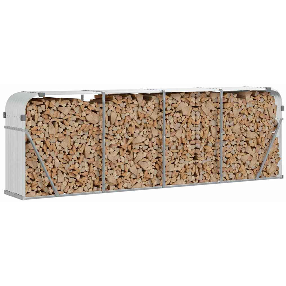 vidaXL Silver Galvanised Steel Firewood Log Holder 100 x 300 x 45cm Image 2