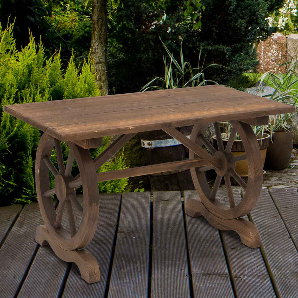 Outsunny Fir Wood Natural Garden Coffee Table Image 1