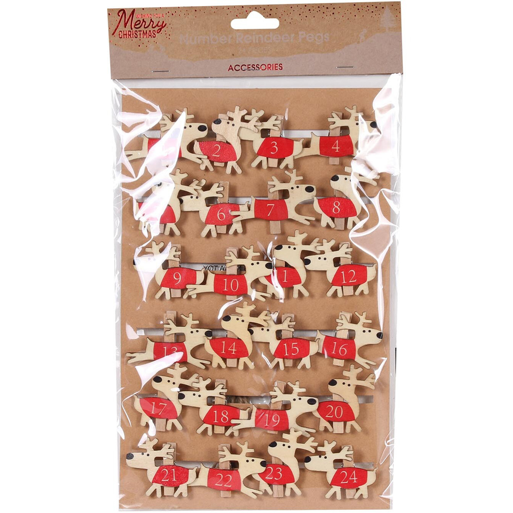 Numbered Reindeer Peg Decoration 24 Pack Image