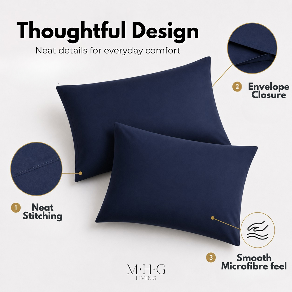 MHG Living Super King Size Navy Pintuck Duvet Cover Set with Fitted Sheet and 4 Pillowcase Image 8