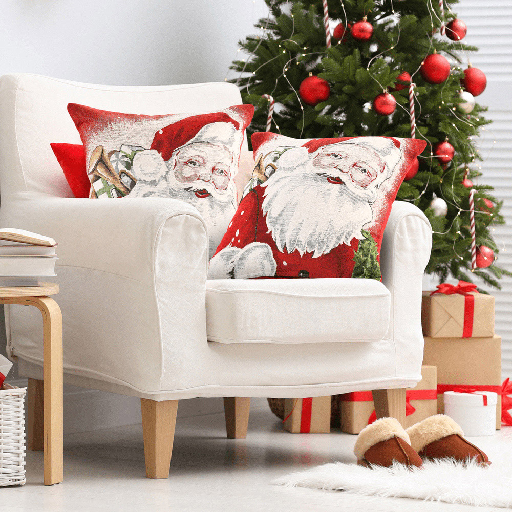 Noel Square Xmas Santa Gifts Cotton Chenille Cushion Image 3