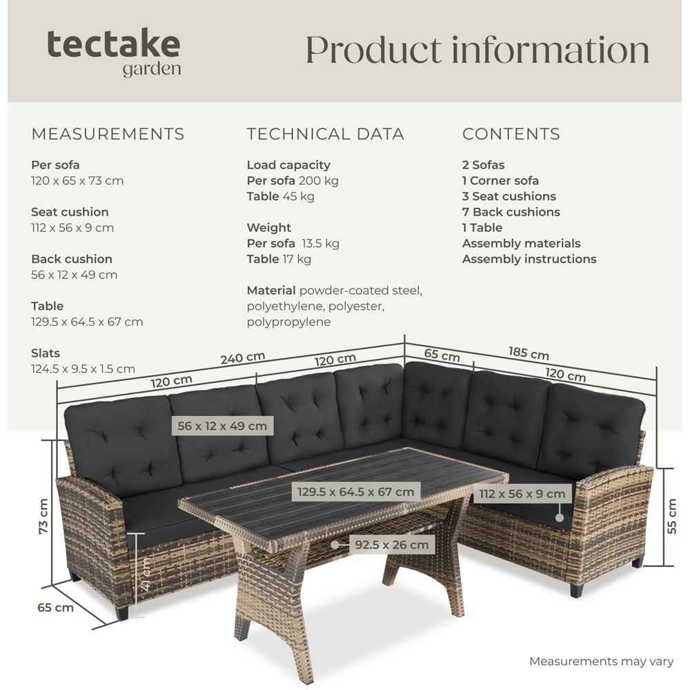 tectake Catania 6 Seater Nature Outdoor Corner Sofa Set Image 9