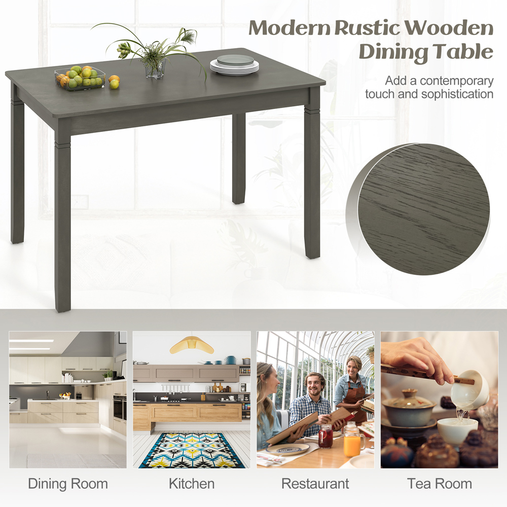 Costway 4 Seater Wooden Rectangular Dining Table Grey Image 5