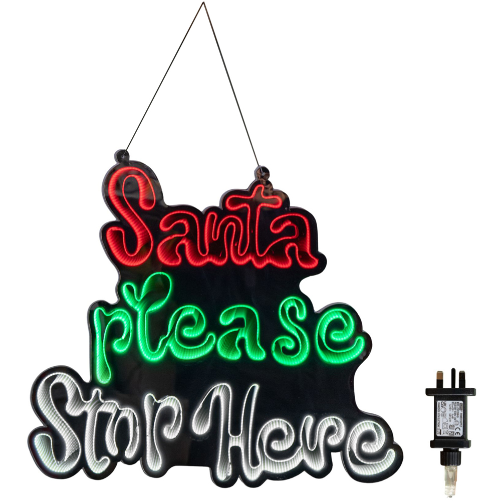 Samuel Alexander Multicolour LED Light Up Santa Stop Here Christmas Infinity Mirror Sign 40cm Image 8