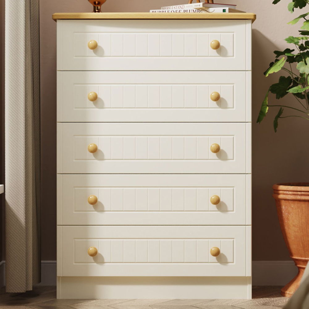 Crowndale Warwick 5 Drawer Cream Ash and Oak Chest of Drawers Image 1