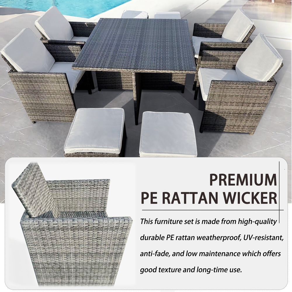 Furniture One 8 Seater Rattan Dining Set Grey Image 8