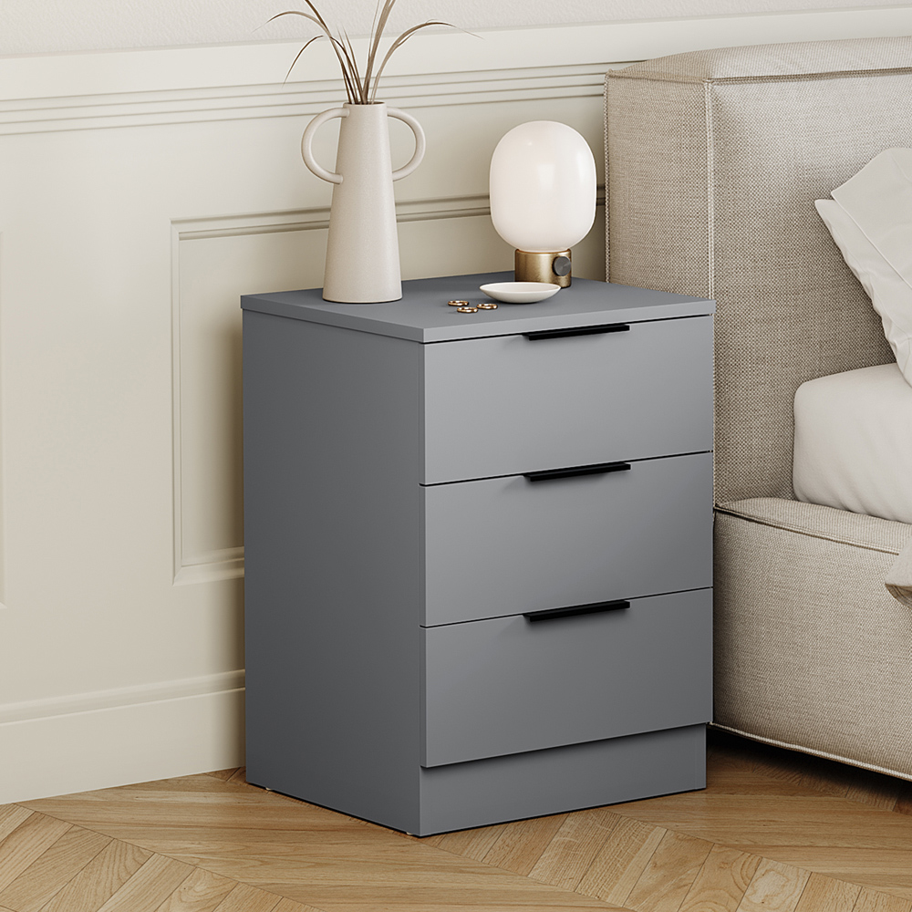 VIDA DESIGNS Terga 3 Drawer Grey Bedside Cabinet Image 5