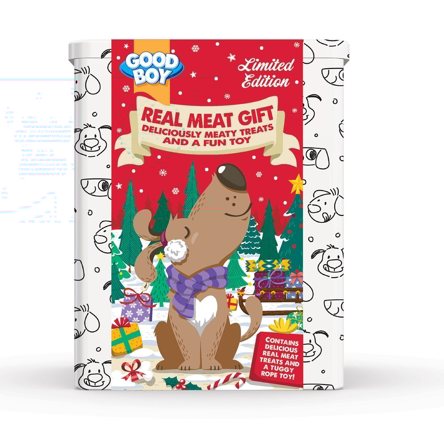 Good Boy Festive Tin with Treats and Rope Image