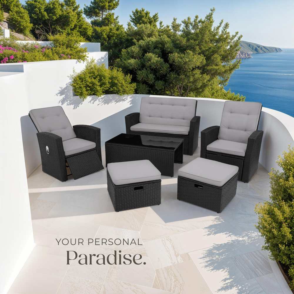 tectake Bari 6 Seater Black Rattan Reclining Garden Lounge Set Image 8