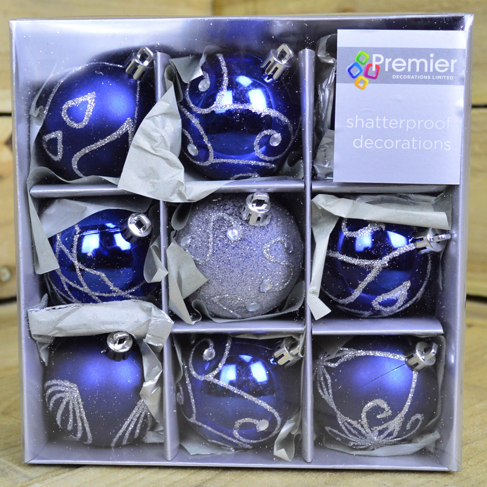 Premier Midnight Blue Deluxe Glitter Christmas Bauble 9 Pack Image 2
