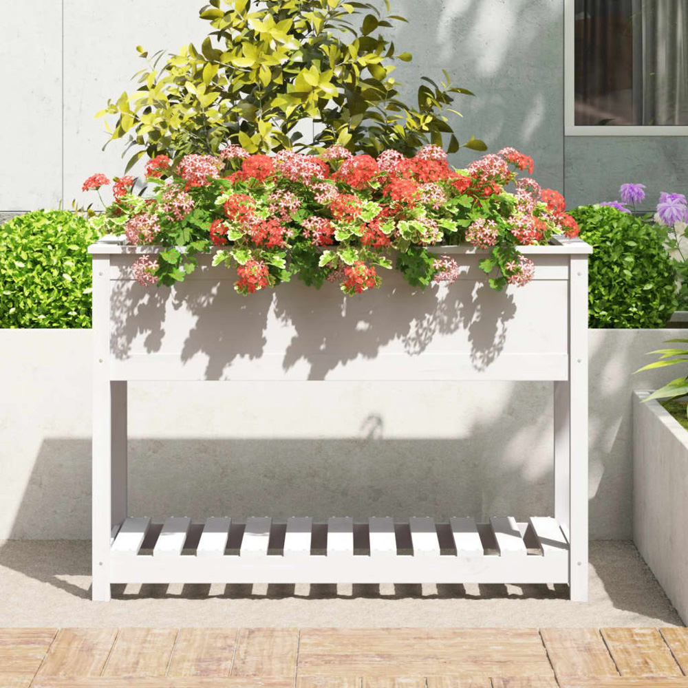 vidaXL White Solid Pine Garden Planter with Shelf 81 x 111.5 x 54cm Image 2