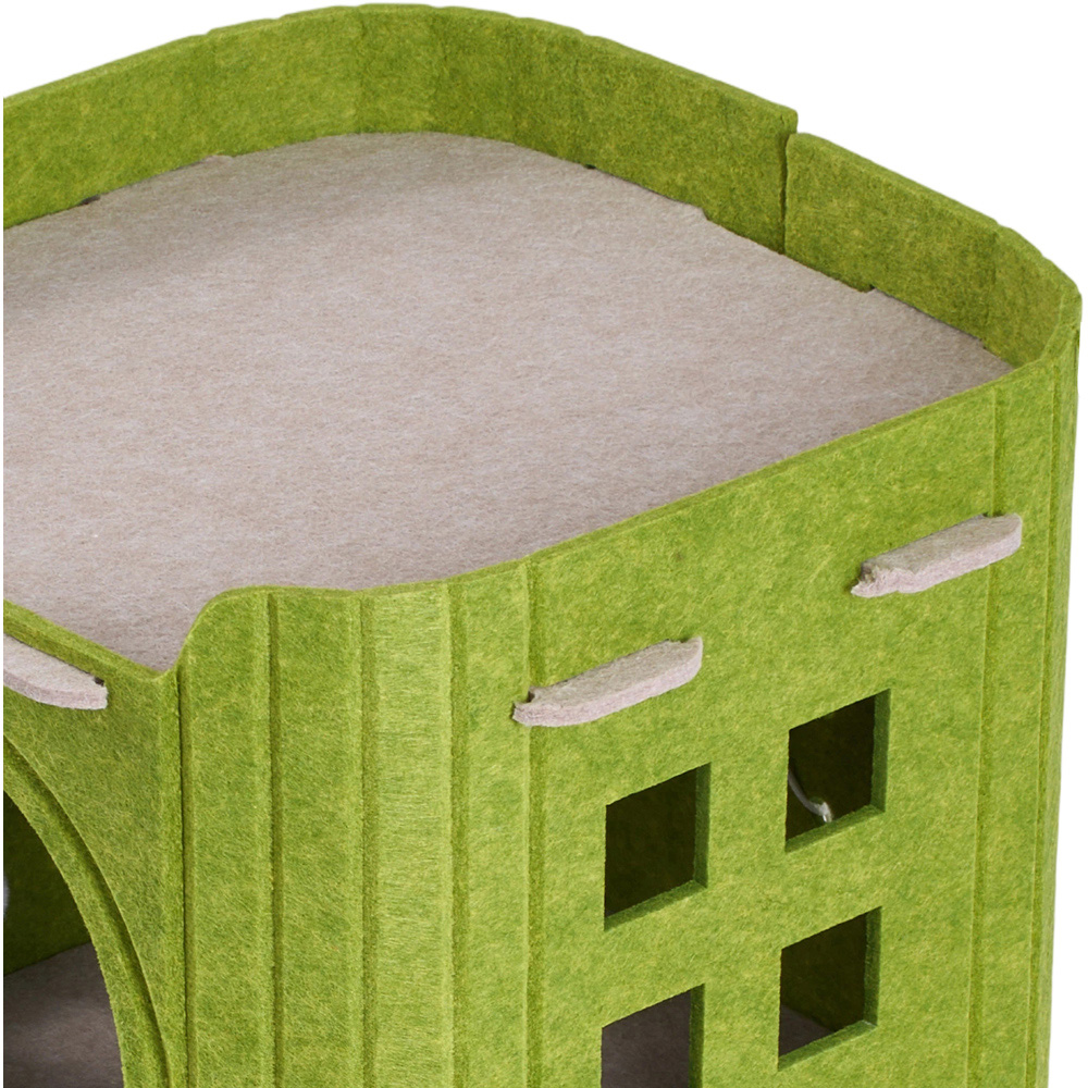 H&O Direct 3-Tier Green Felt Cat House with Hanging Fluffy Ball Image 4