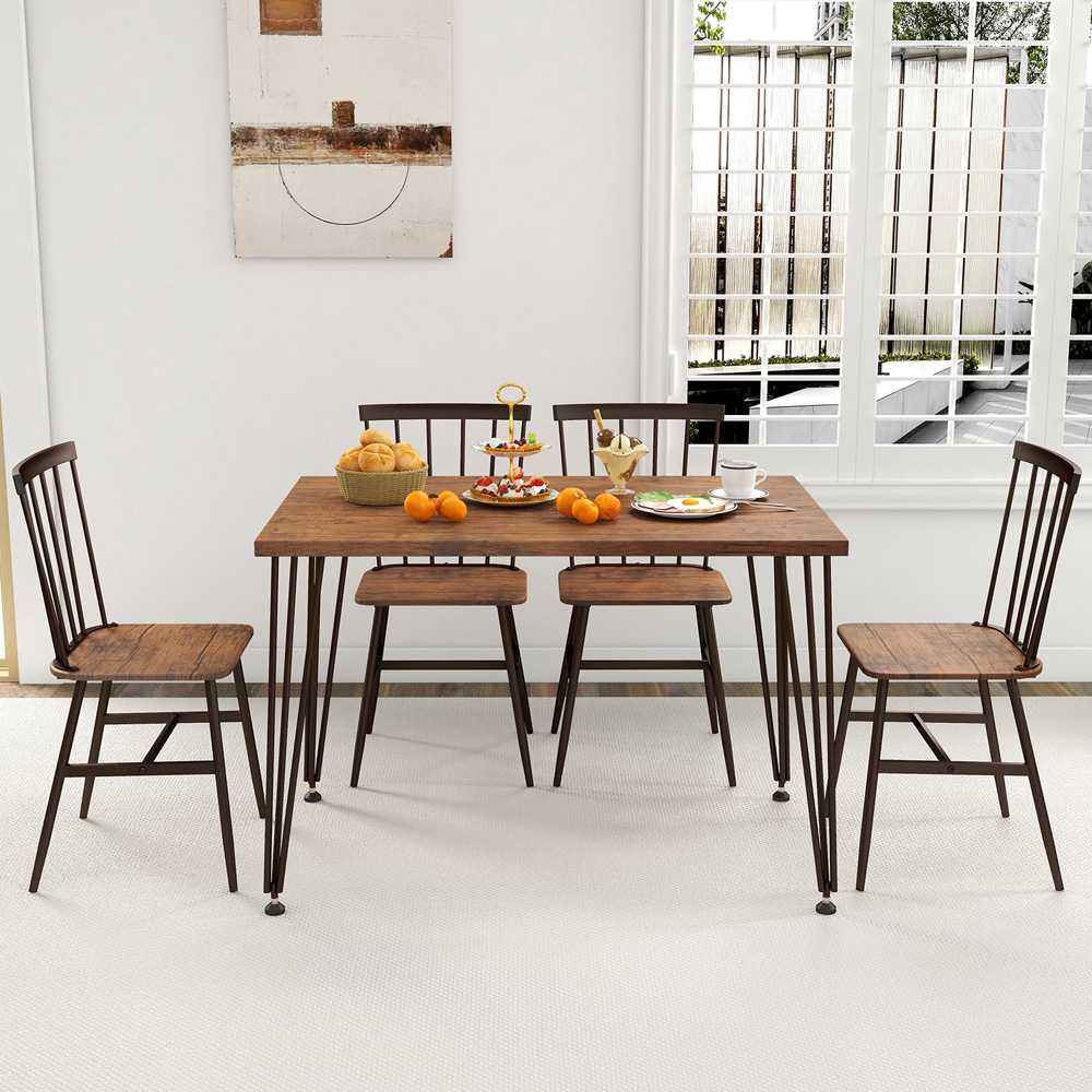 Costway 4 Seater Dining Set with Swivel Feet Walnut Image 4