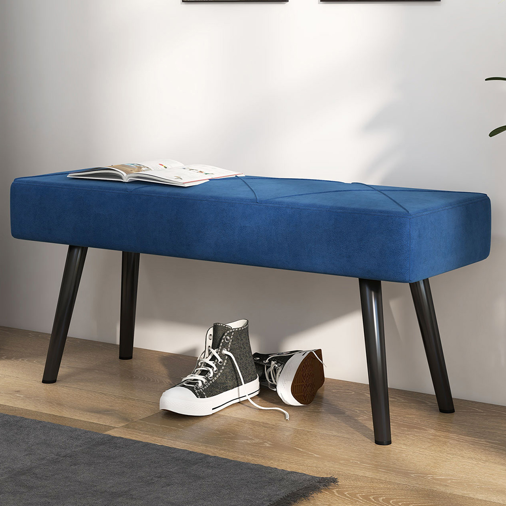 HOMCOM Blue Bed End Bench with X-Shape Design and Steel Legs Image 1