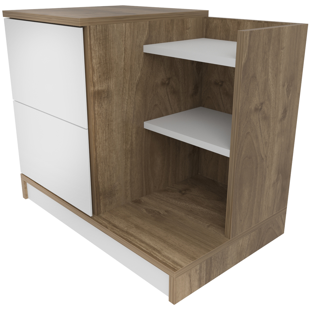 Decorotika Rena 2 Door 3 Shelf White and Walnut Bedside Table Image 3