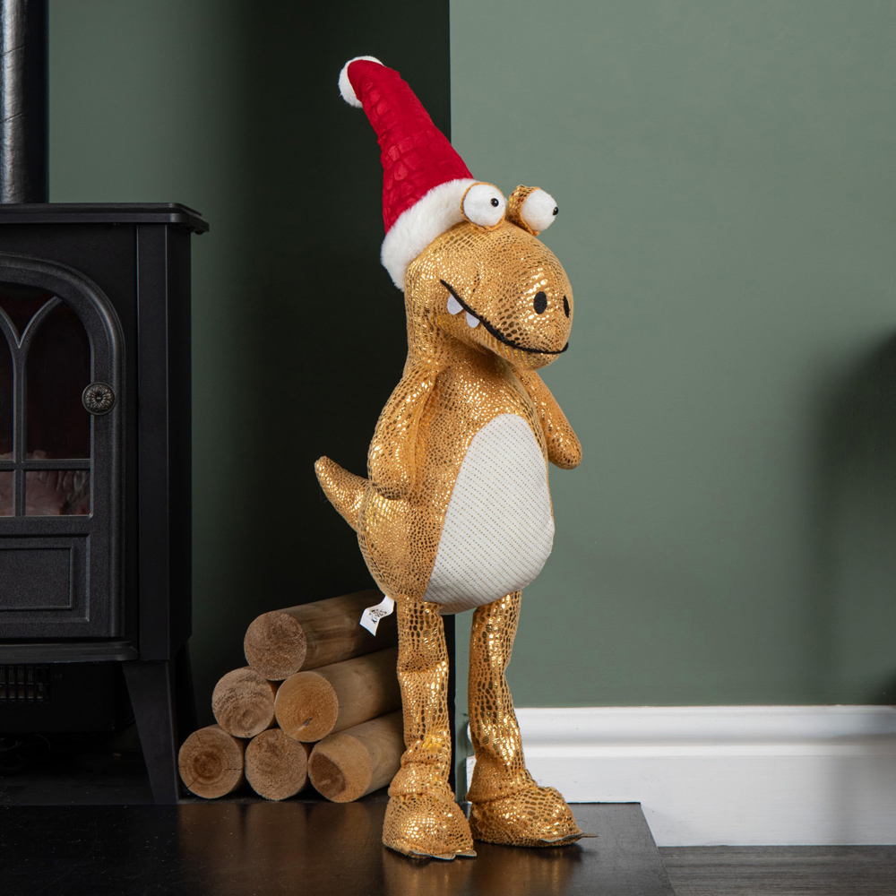 Samuel Alexander Standing Gold Plush Santa-Saurus Dino with Santa Hat Christmas Decoration 70cm Image 2