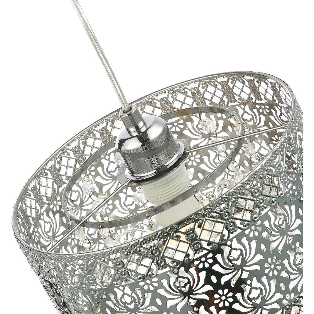 Happy Homewares Floral Moroccan Shiny Chrome Clear Acrylic Droplets Pendant Shade Image 5
