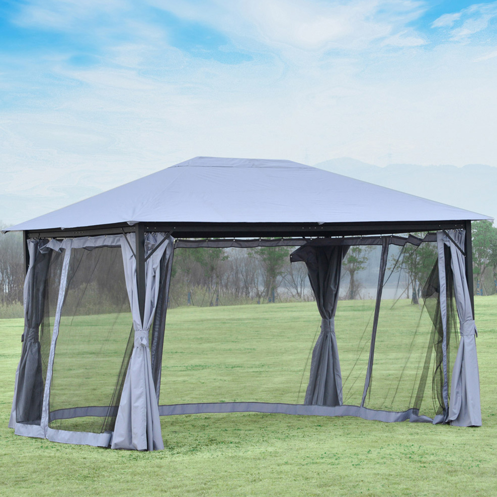 Outsunny 4 x 3m Grey Pavilion Patio Shelter with Curtains Image 1