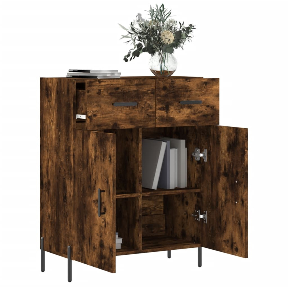 vidaXL 2 Door 2 Drawer Smoked Oak Sideboard with Metal Legs Image 4