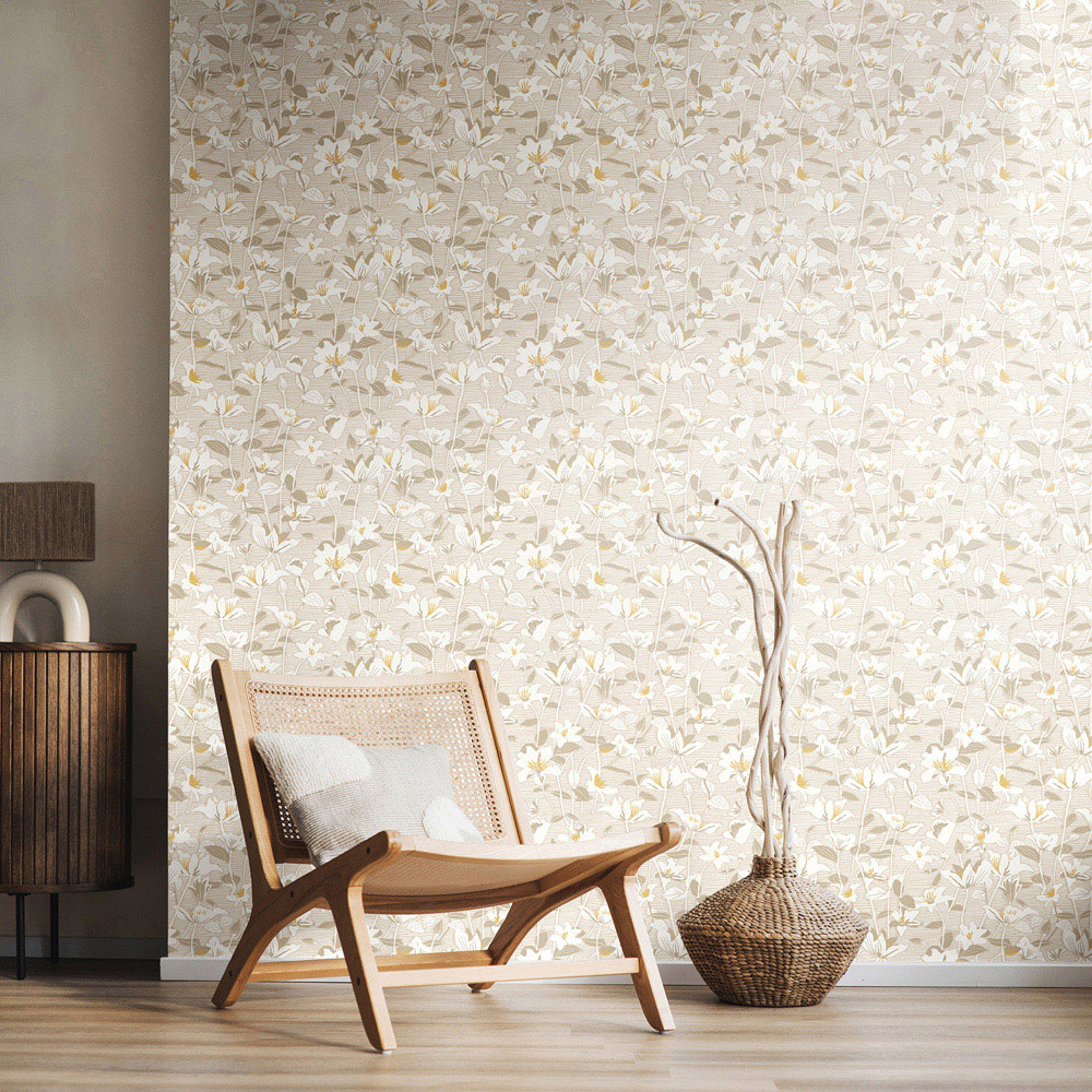 Hoopla Walls Oasis Lino Leaves Coconut Mix Wallpaper Image 2
