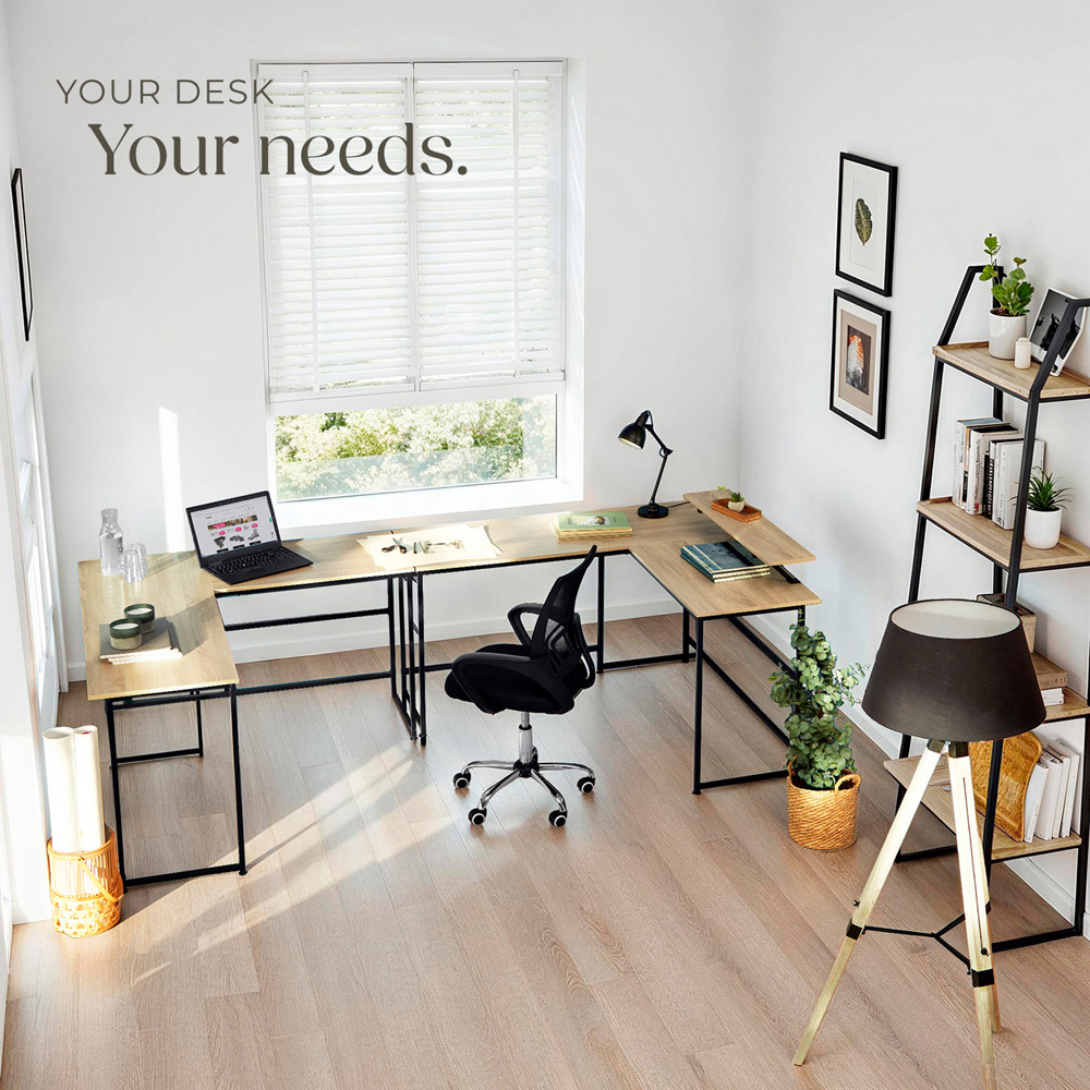 tectake Melrose Oak Sonoma Corner Desk with Movable Monitor Stand Image 7