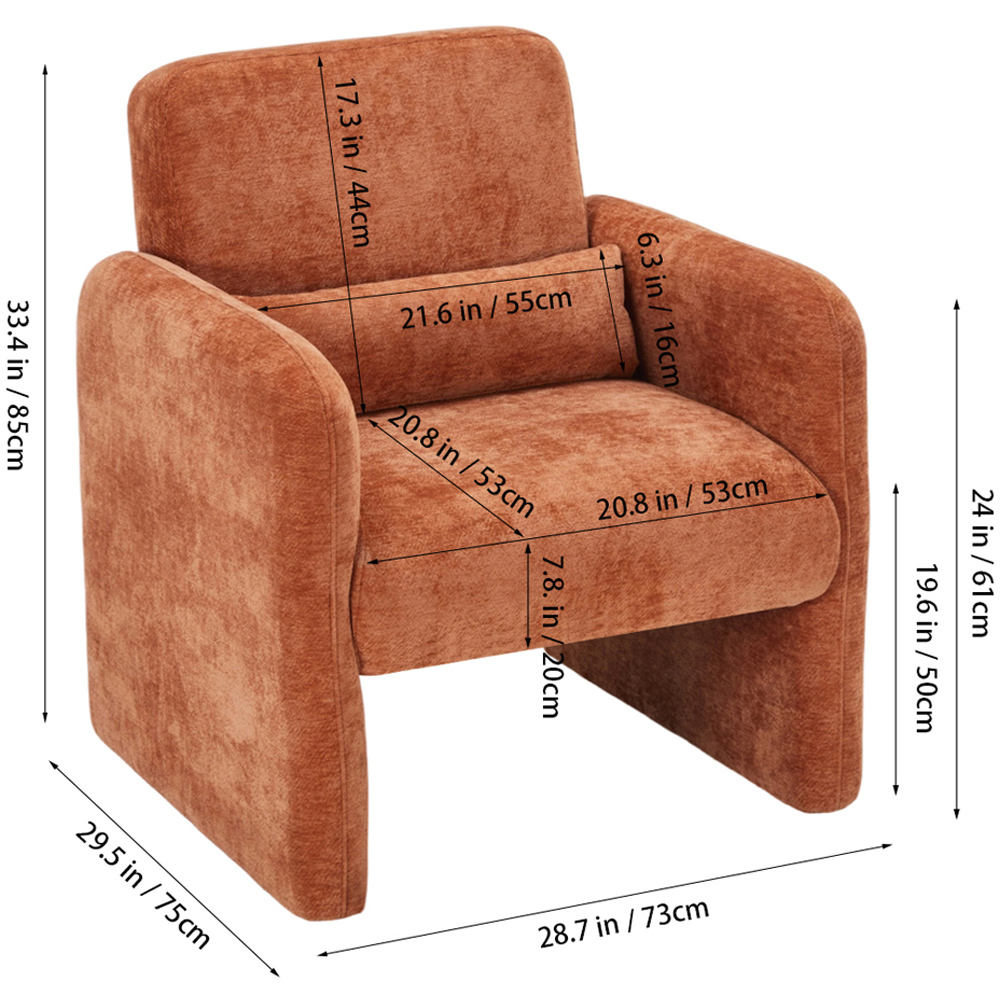 Living and Home Orange Chenille Upholstered Accent Chair with Lumbar Pillow Image 9