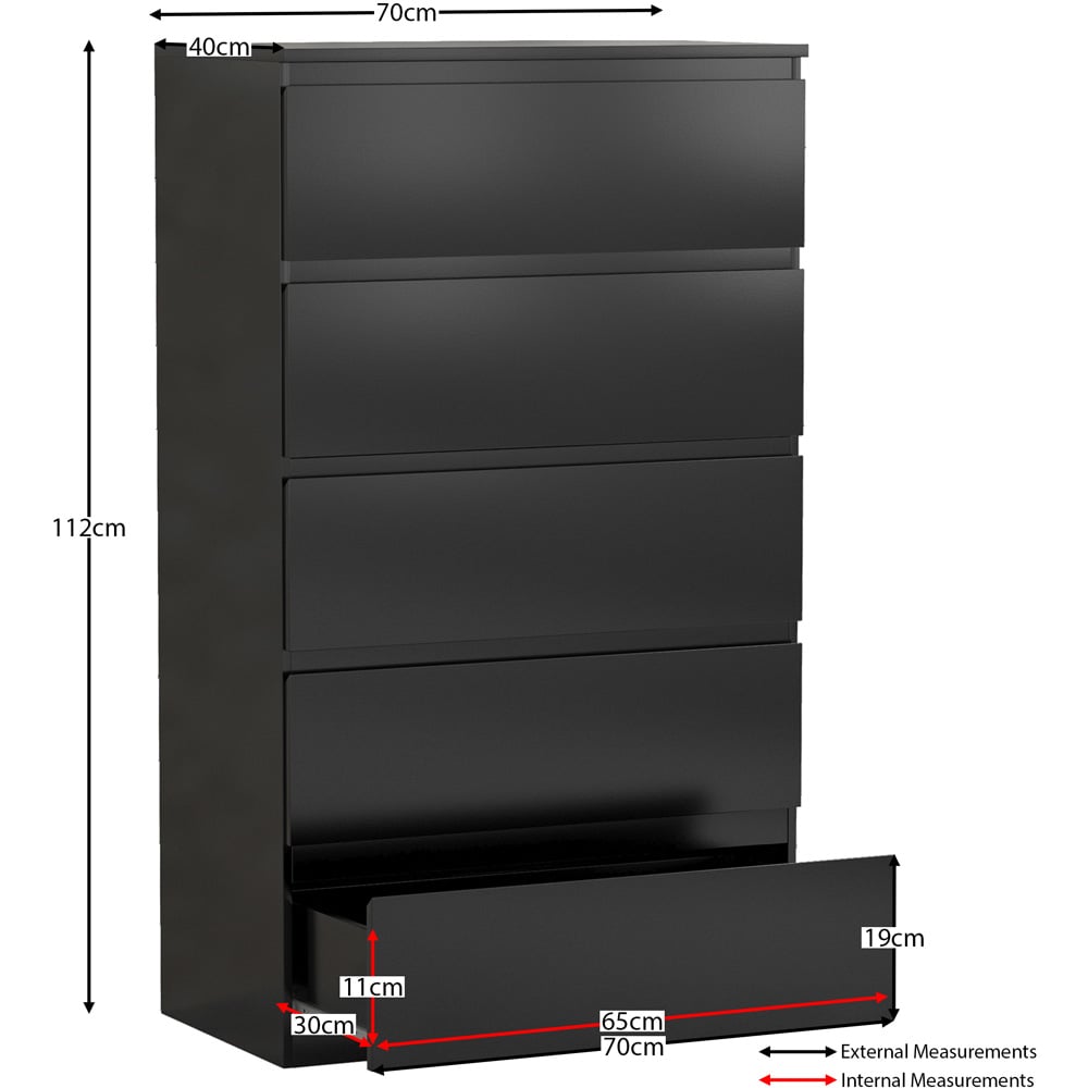 Vida Designs Denver 5 Drawer Black Chest of Drawers Image 8