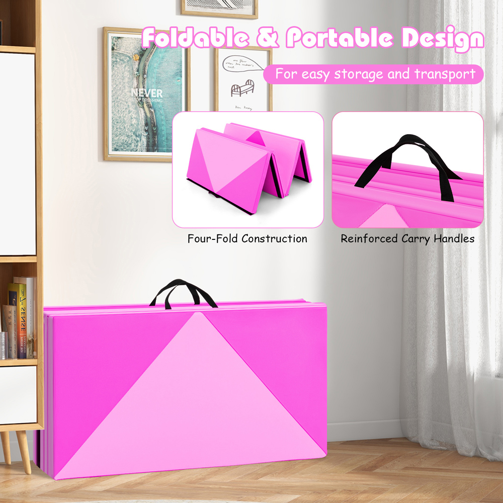 Costway Macaron Pink PU Leather Folding Gymnastics Mat 240cm Image 5