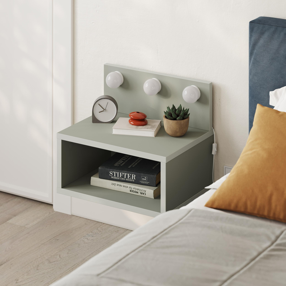 Decortie Treo 2 Shelf Ash Green LED Wall-Mounted Bedside Table Image 6