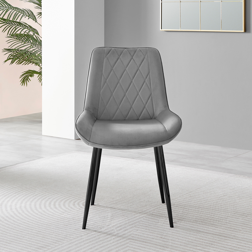 Furniturebox Cesano Set of 2 Grey and Black Velvet Dining Chair Image 8
