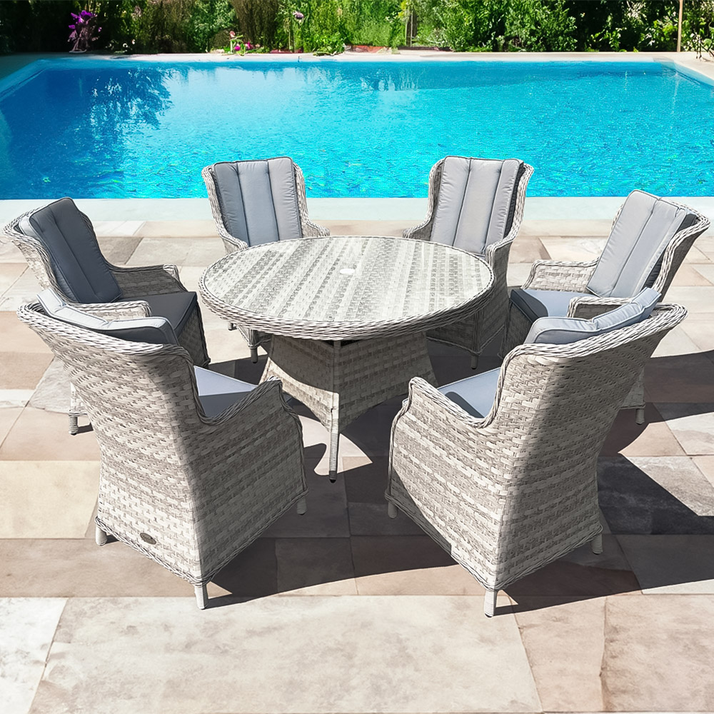 Oseasons Knightsbridge 6 Seater Rattan Dining Set Dove Grey Image 1