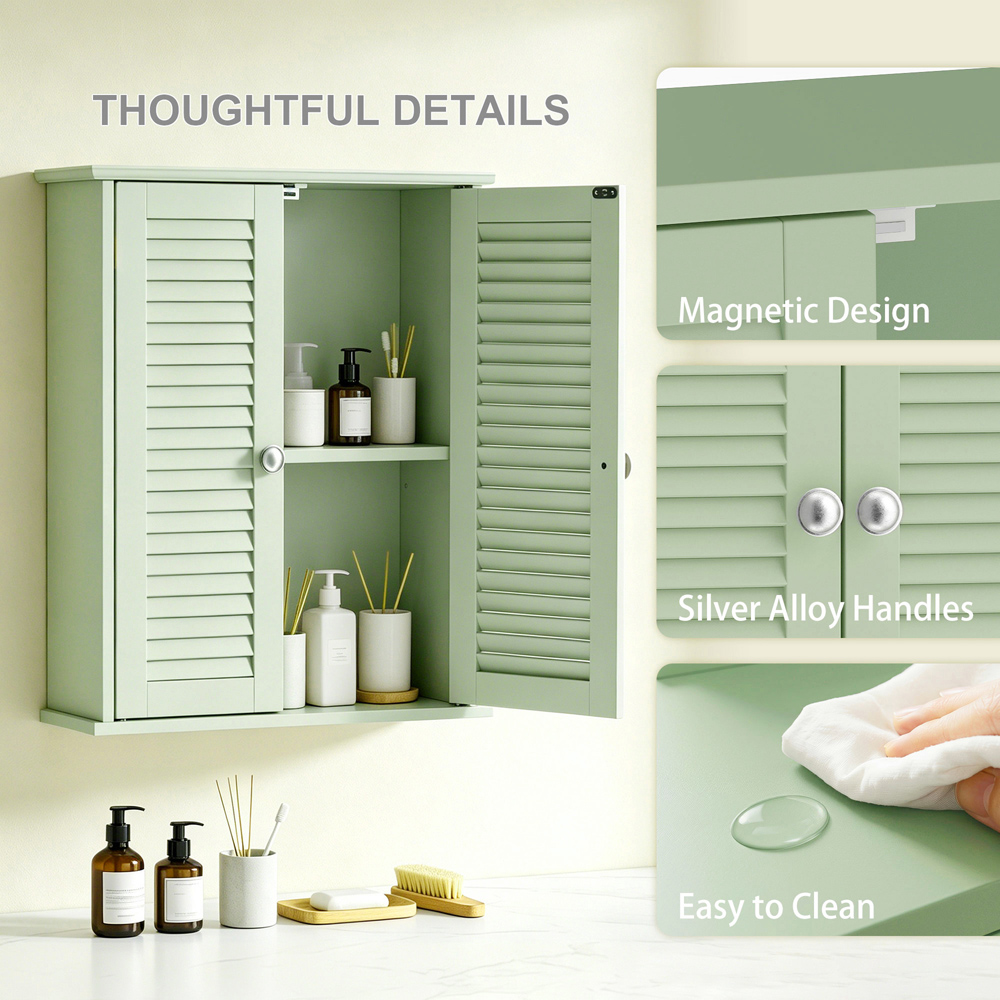 HOMCOM 2 Louvered Door Light Green Wall-Mounted Bathroom Cabinet Image 8