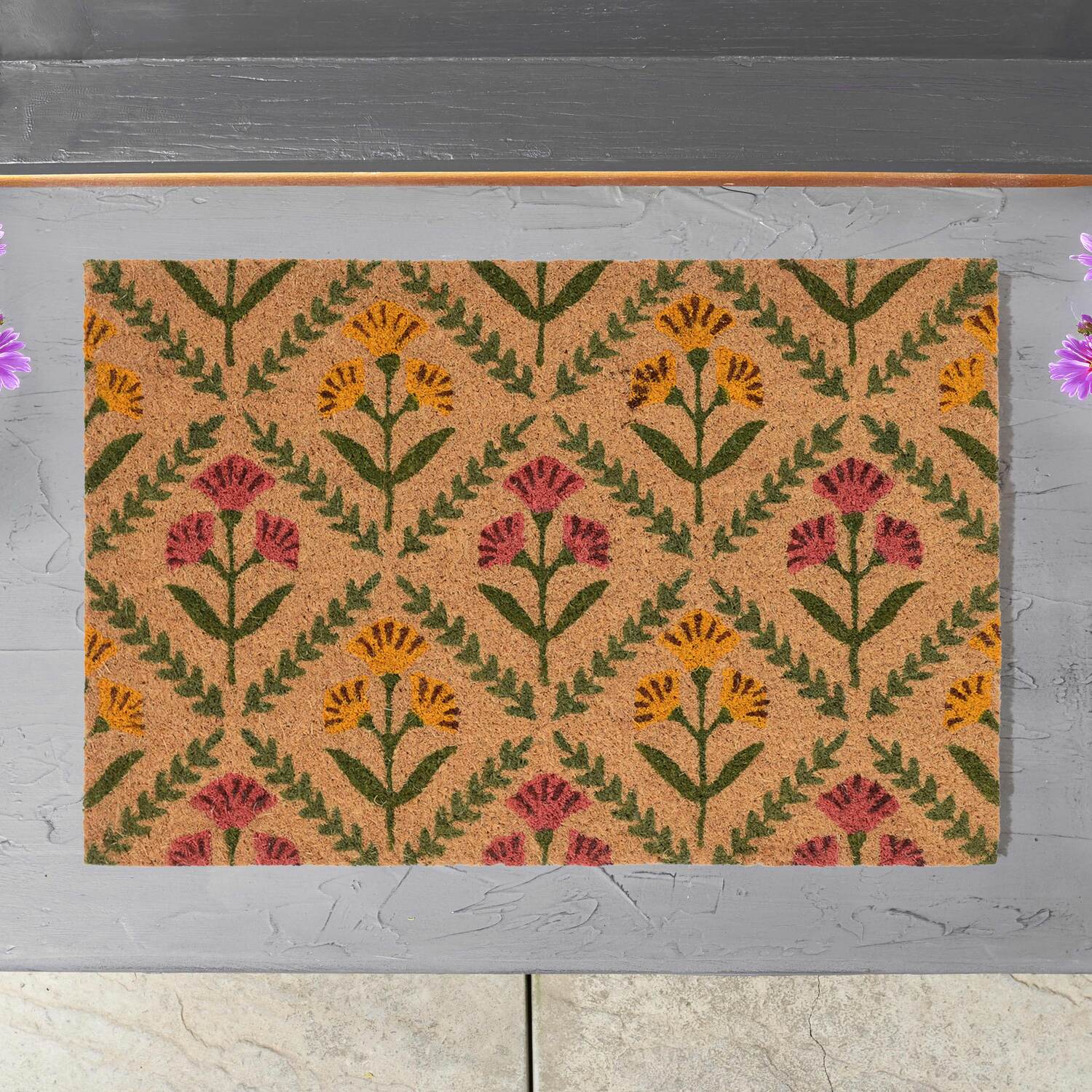 Printed Floral Coir Mat Image 2