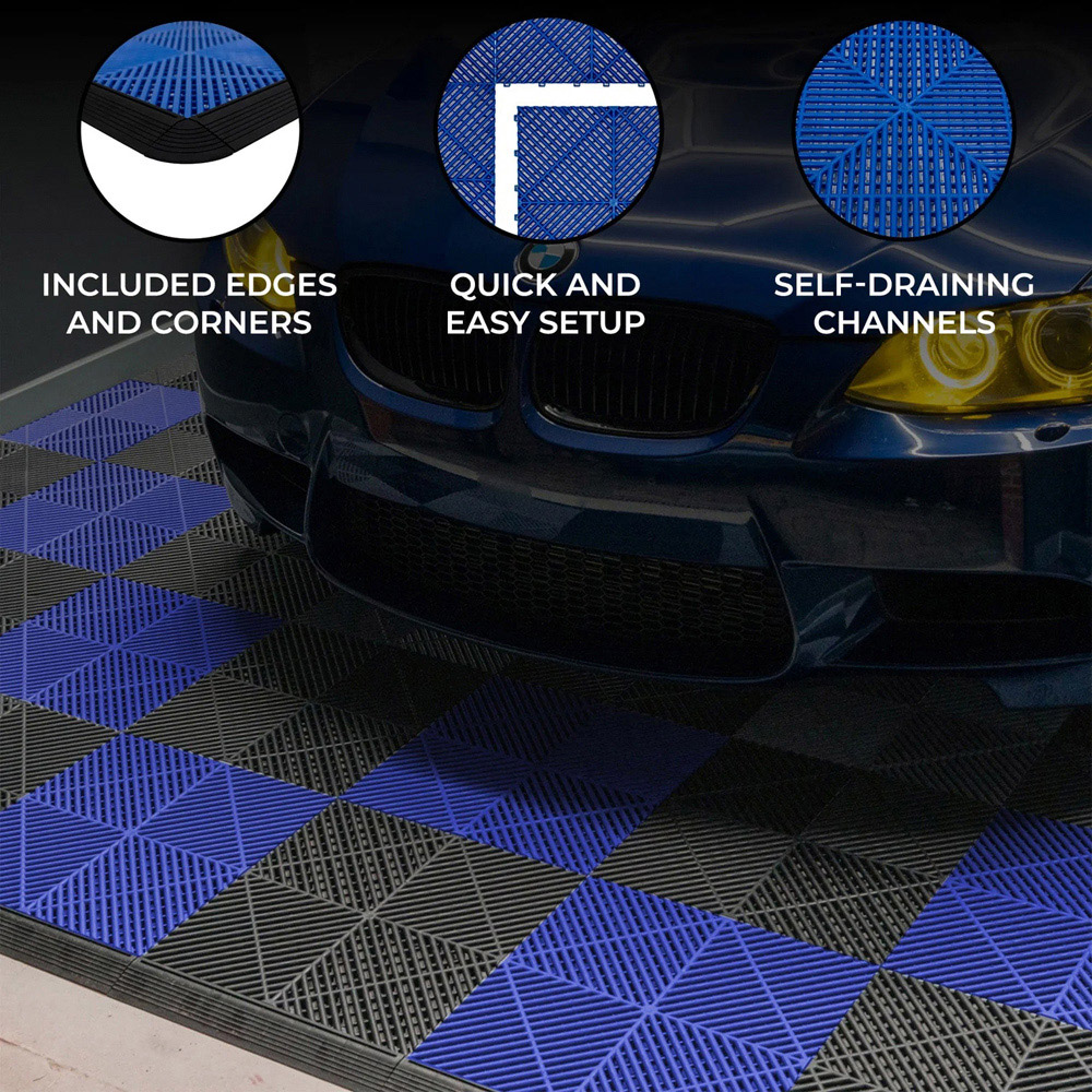 Monstershop 60 Black and 60 Blue Vented Garage Floor Tiles with Edges Image 4