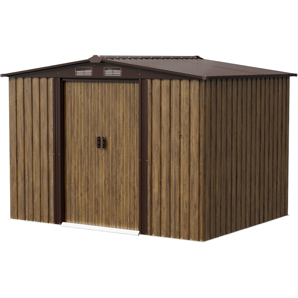 Living and Home 6 x 8ft Wood Grain Finish Metal Apex Garden Shed Image 1